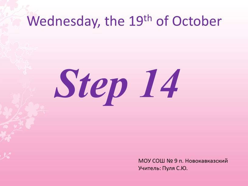 Step 14 Wednesday, the 19th of