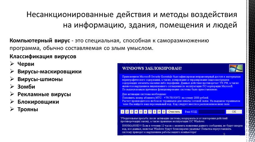 Несанкционированные действия и методы воздействия на информацию, здания, помещения и людей