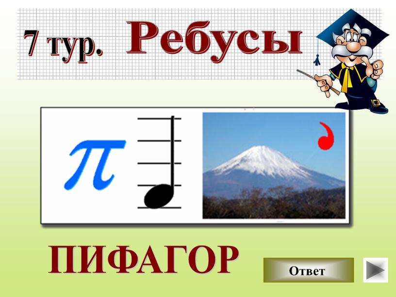 7 тур. Ребусы Ответ ПИФАГОР