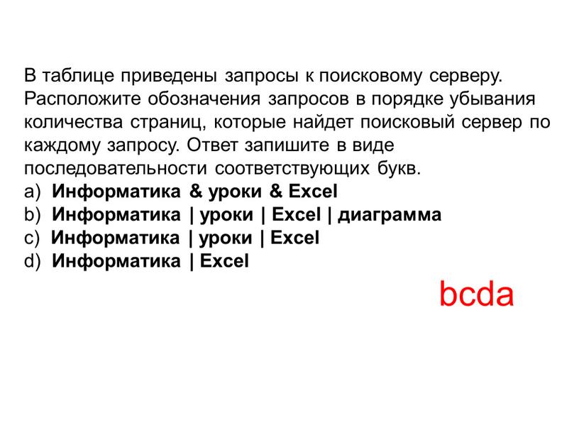 В таблице приведены запросы к поисковому серверу