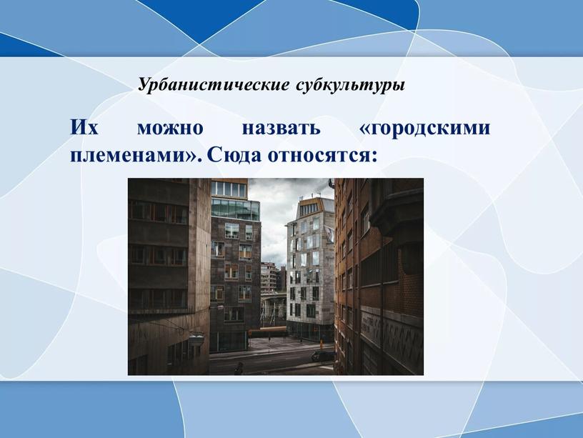 Урбанистические субкультуры Их можно назвать «городскими племенами»