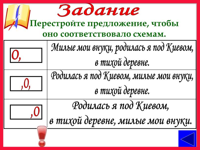 Перестройте предложение, чтобы оно соответствовало схемам