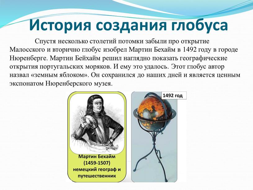 История создания глобуса Спустя несколько столетий потомки забыли про открытие