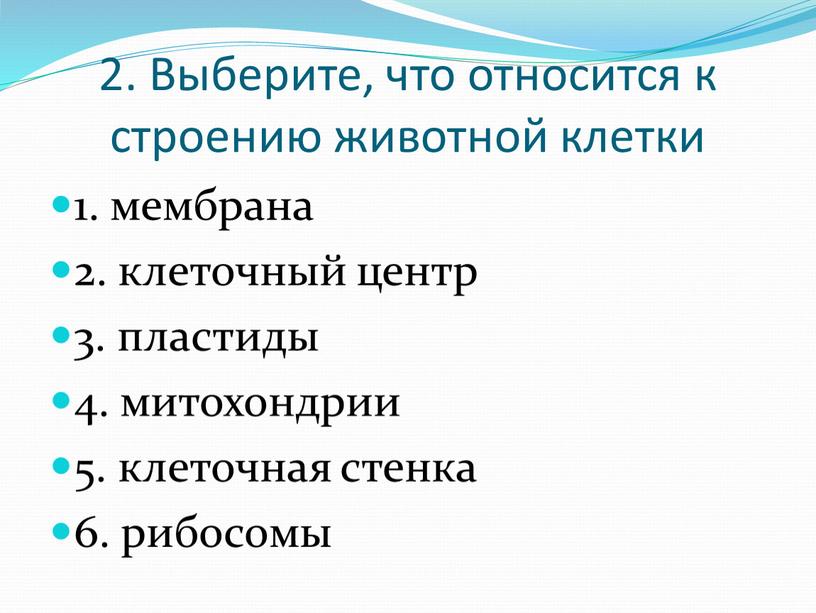 Выберите, что относится к строению животной клетки 1