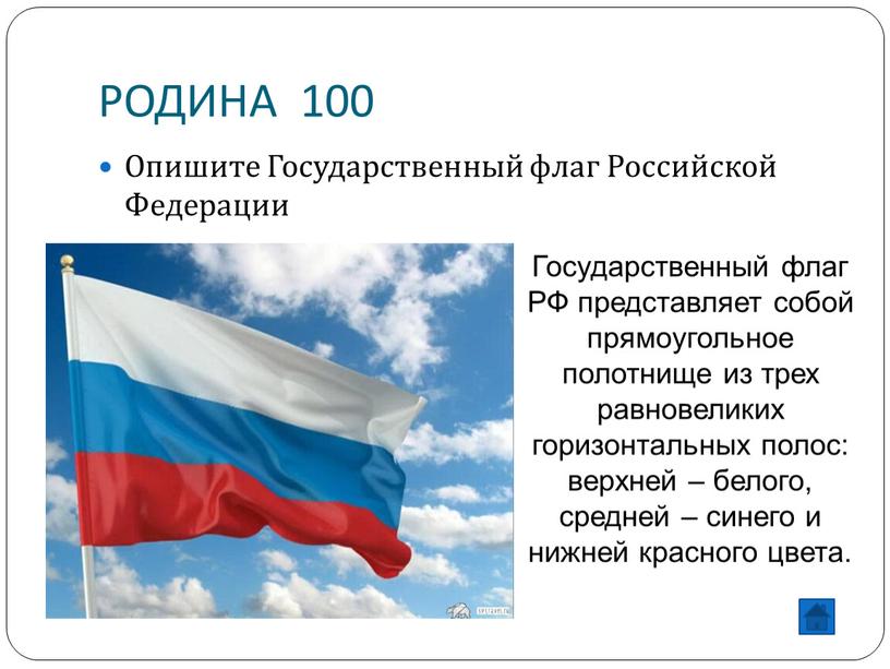 РОДИНА 100 Опишите Государственный флаг