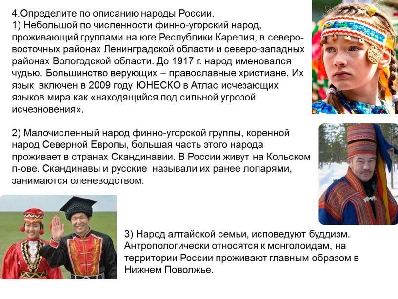 Определите по описанию народы России