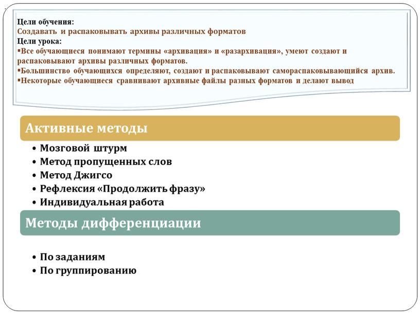 Цели обучения: Создавать и распаковывать архивы различных форматов