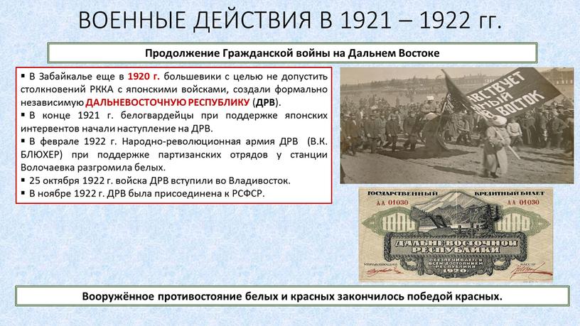 ВОЕННЫЕ ДЕЙСТВИЯ В 1921 – 1922 гг