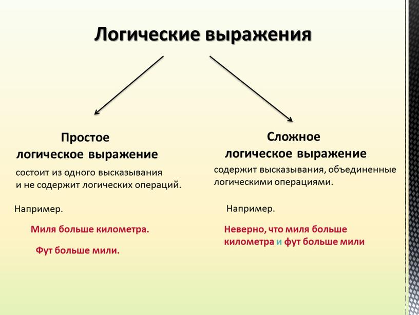 Логические выражения Простое логическое выражение