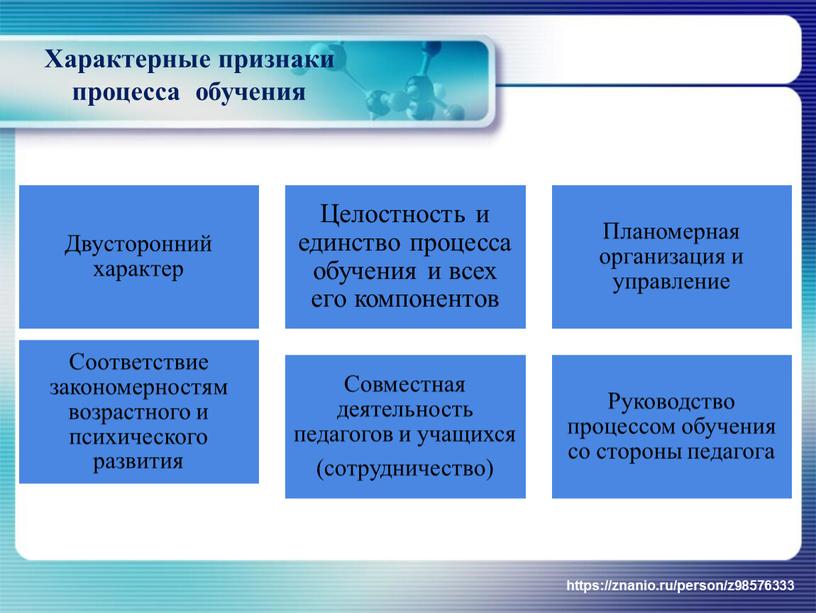 Характерные признаки процесса обучения https://znanio