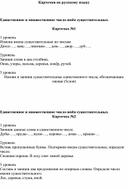 Карточки для самостоятельной работы по русскому языку на тему "Число  имен существительных"имен