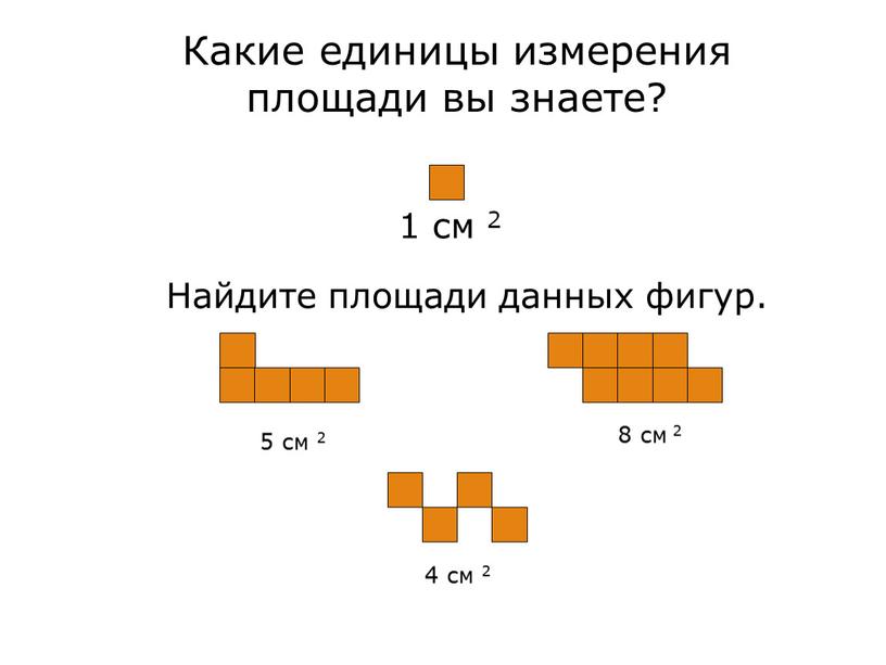 Какие единицы измерения площади вы знаете? 1 см 2