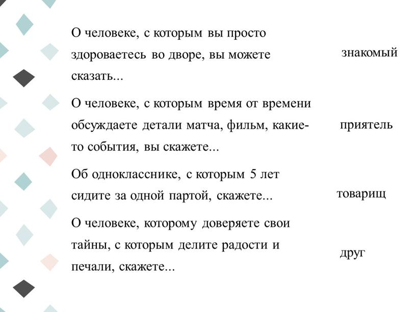 О человеке, с которым вы просто здороваетесь во дворе, вы можете сказать