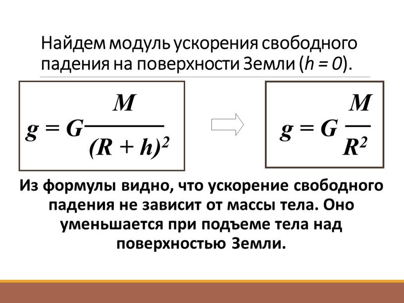 Найдем модуль ускорения свободного падения на поверхности