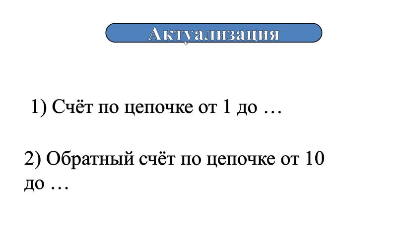 Актуализация 1) Счёт по цепочке от 1 до … 2)