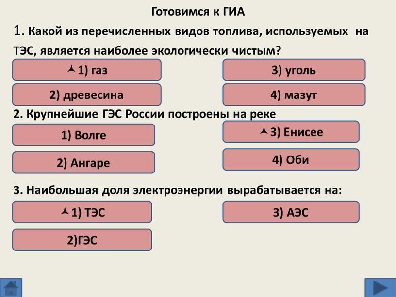 Готовимся к ГИА 1. Какой из перечисленных видов топлива, используемых на