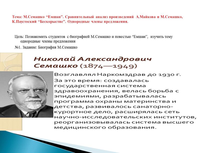 Цель: Познакомить студентов с биографией