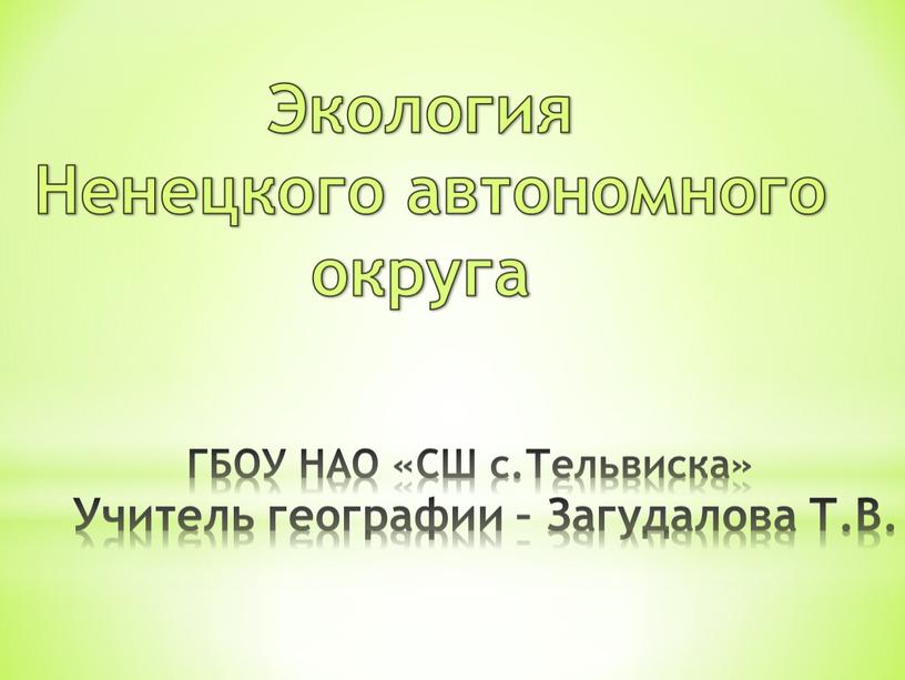 ГБОУ НАО «СШ с.Тельвиска» Учитель географии –