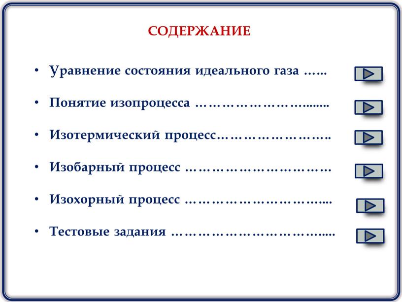 СОДЕРЖАНИЕ Уравнение состояния идеального газа …