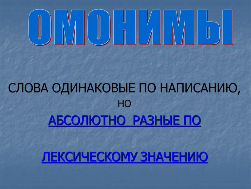 СЛОВА ОДИНАКОВЫЕ ПО НАПИСАНИЮ,