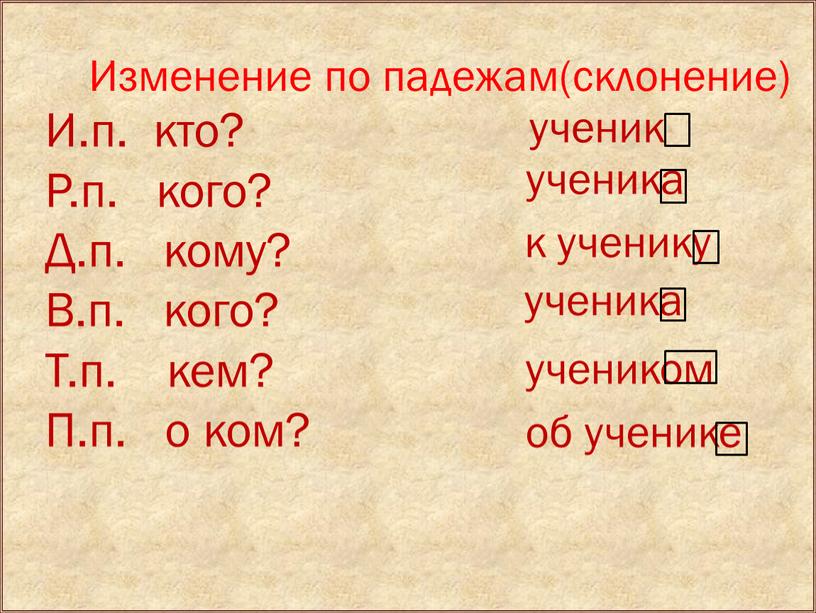 Изменение по падежам(склонение)