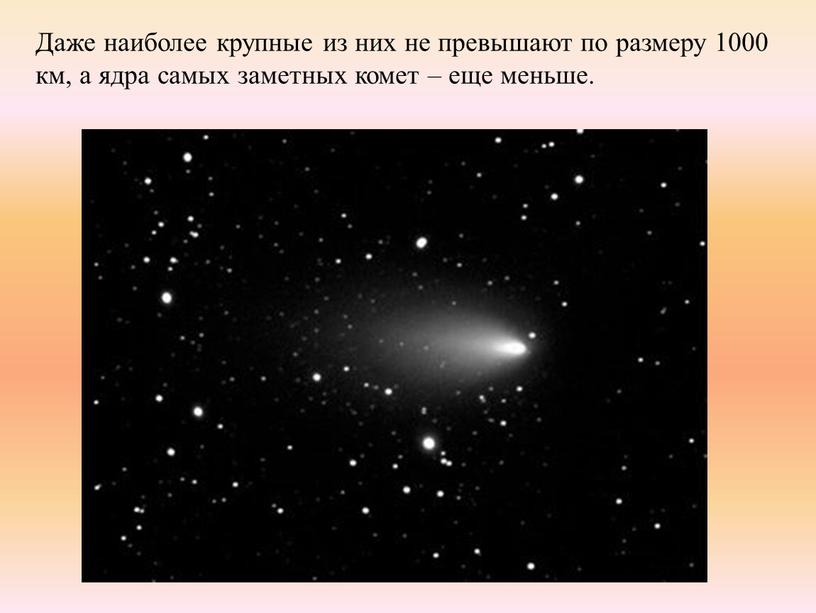 Даже наиболее крупные из них не превышают по размеру 1000 км, а ядра самых заметных комет – еще меньше