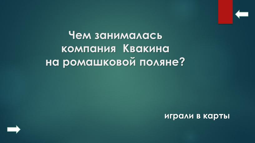 Чем занималась компания Квакина на ромашковой поляне? играли в карты