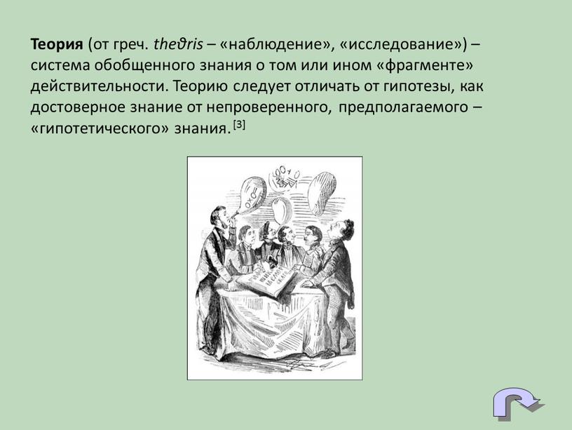 Теория (от греч. theθris – «наблюдение», «исследование») – система обобщенного знания о том или ином «фрагменте» действительности