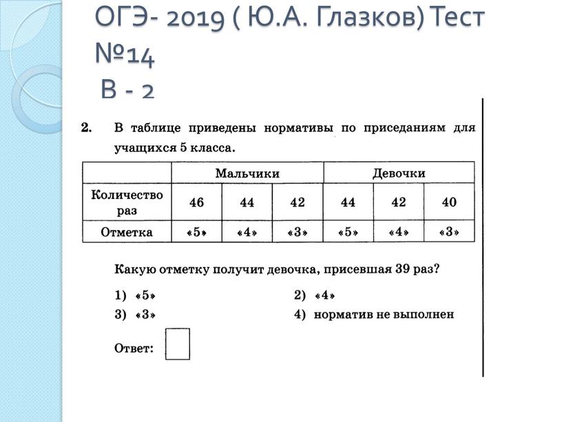 ОГЭ- 2019 ( Ю.А. Глазков) Тест №14