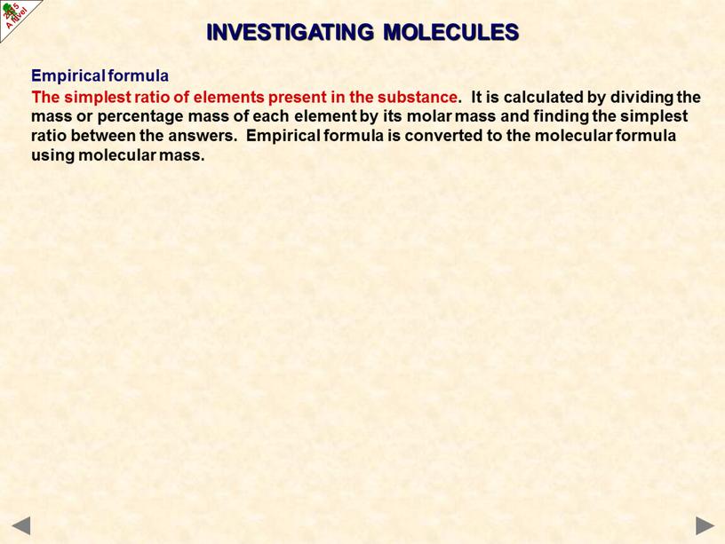 INVESTIGATING MOLECULES Empirical formula