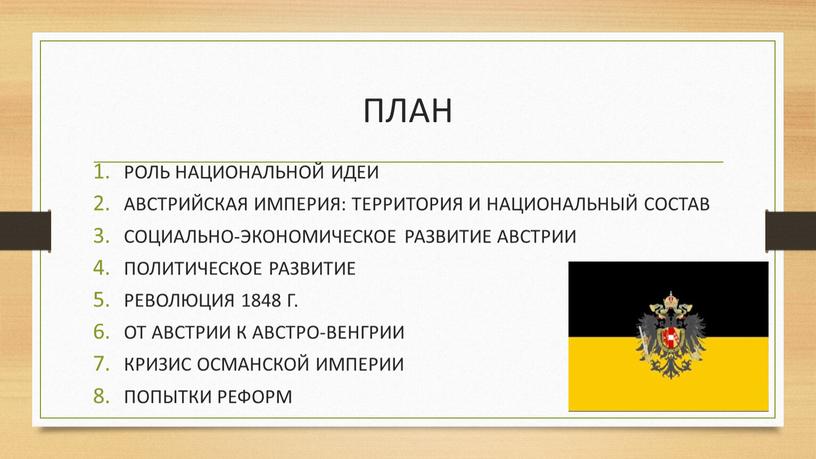 ПЛАН РОЛЬ НАЦИОНАЛЬНОЙ ИДЕИ АВСТРИЙСКАЯ