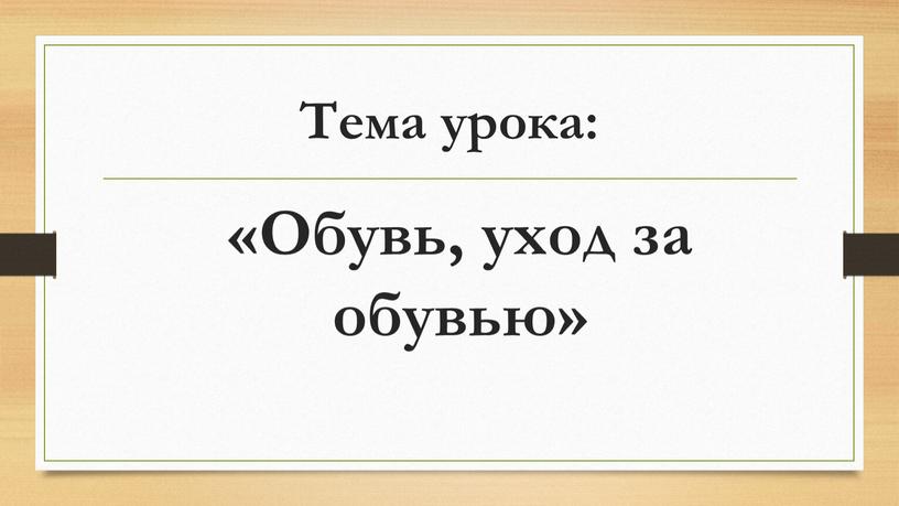 Тема урока: «Обувь, уход за обувью»