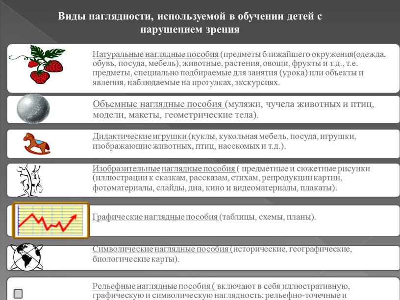 Виды наглядности, используемой в обучении детей с нарушением зрения