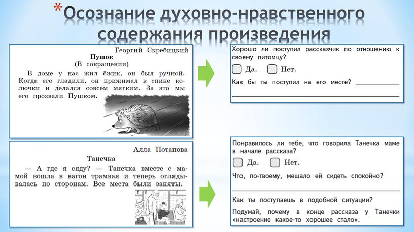 Осознание духовно-нравственного содержания произведения