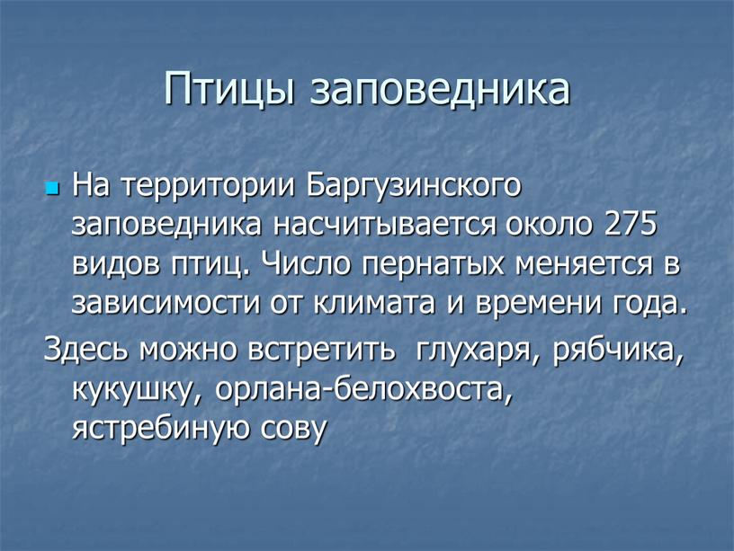 Птицы заповедника На территории