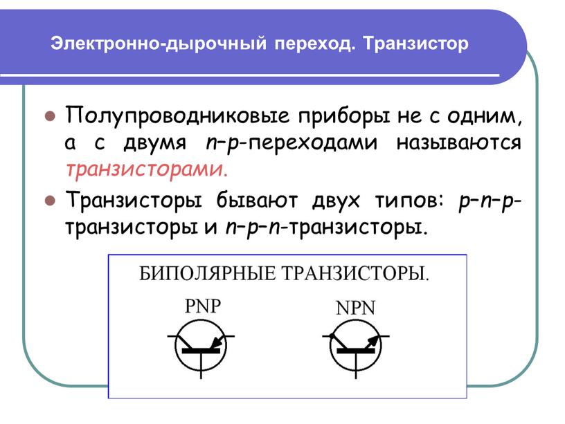 Электронно-дырочный переход. Транзистор