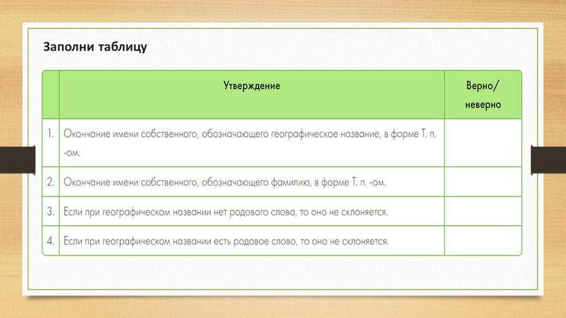 Заполни таблицу