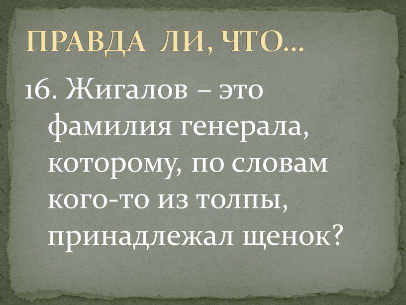 Жигалов – это фамилия генерала, которому, по словам кого-то из толпы, принадлежал щенок?