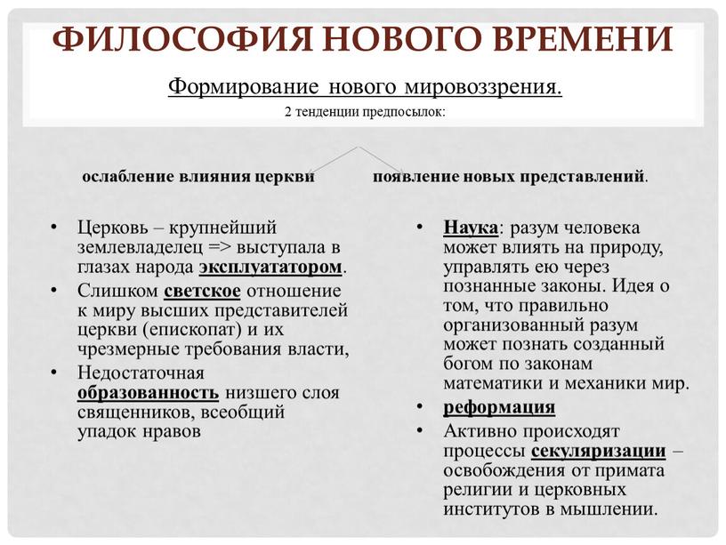 Философия Нового времени Формирование нового мировоззрения