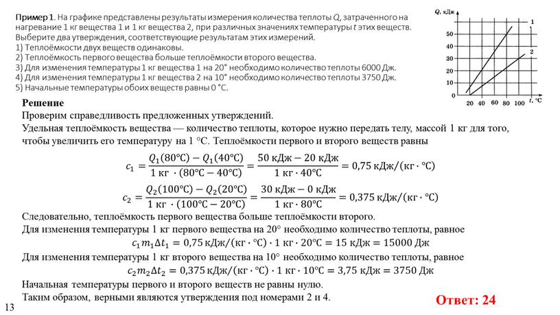 Пример 1 . На гра­фи­ке пред­став­ле­ны ре­зуль­та­ты из­ме­ре­ния ко­ли­че­ства теп­ло­ты