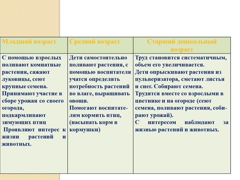 Овладение компонентами трудовой деятельности в процессе труда в природе