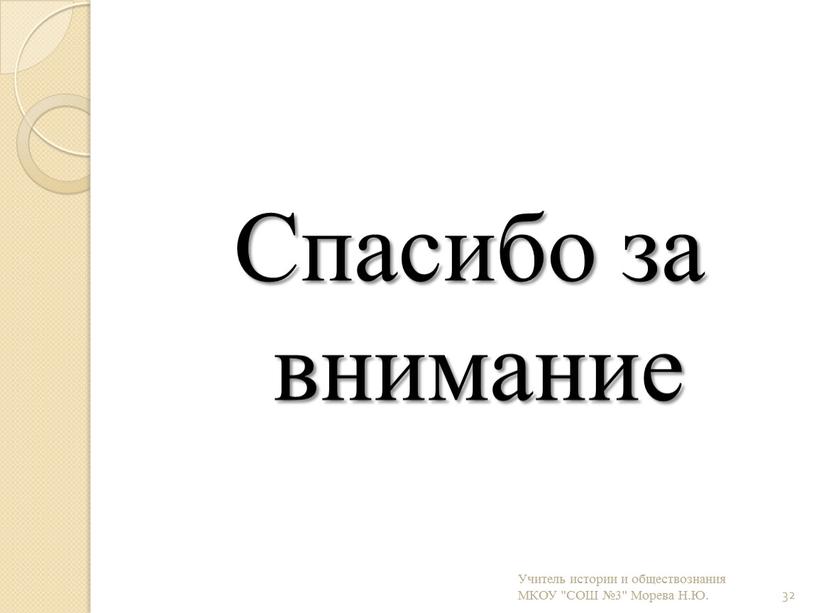 Спасибо за внимание 32 Учитель истории и обществознания