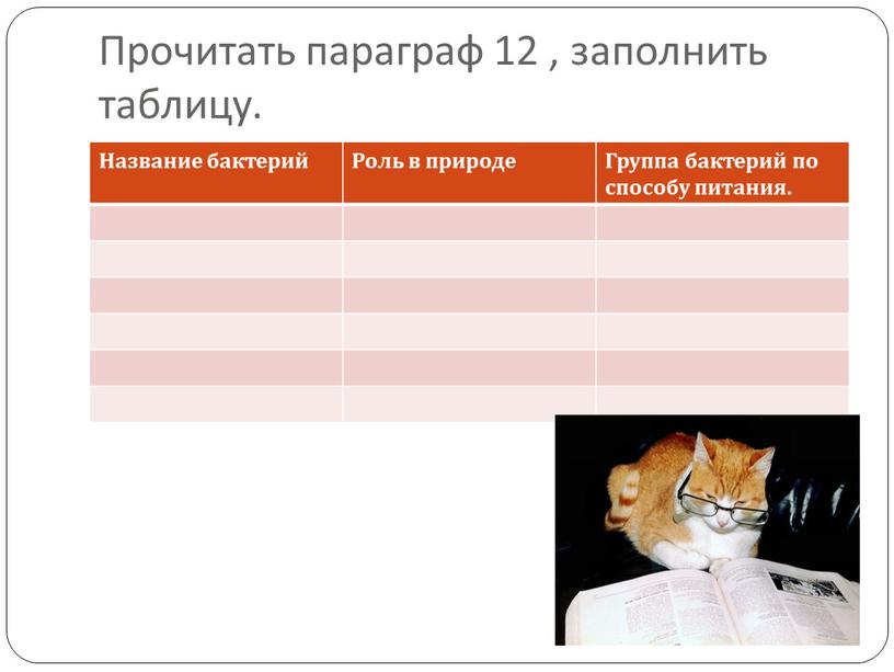 Прочитать параграф 12 , заполнить таблицу