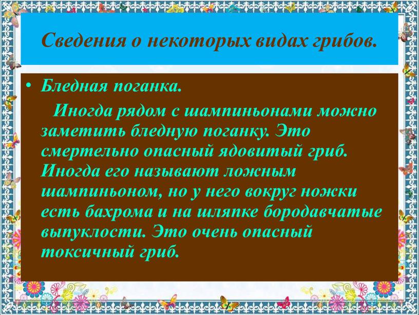 Сведения о некоторых видах грибов