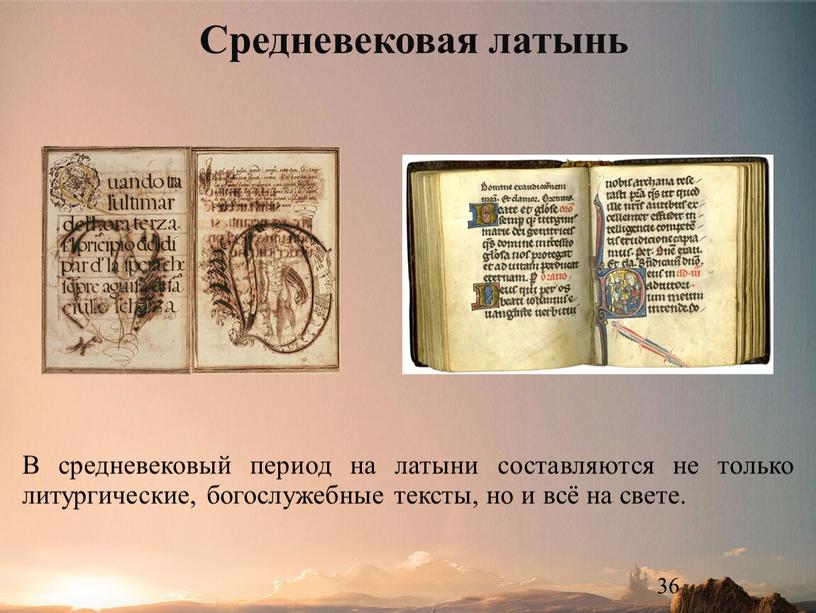 В средневековый период на латыни составляются не только литургические, богослужебные тексты, но и всё на свете