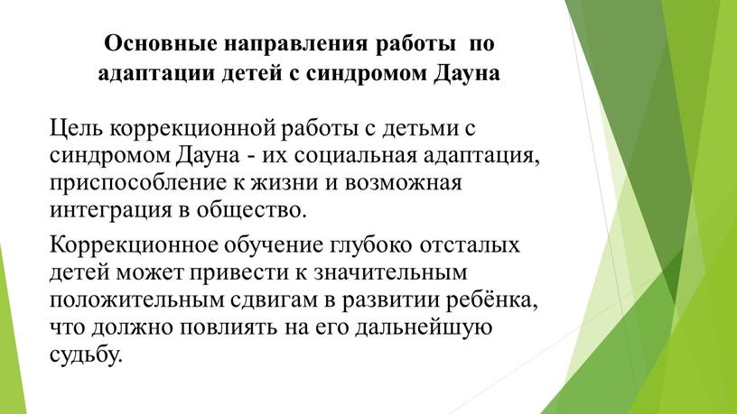 Основные направления работы по адаптации детей с синдромом