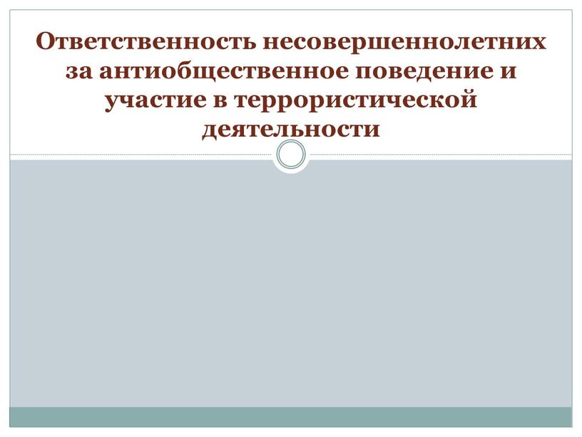 Ответственность несовершеннолетних за антиобщественное поведение и участие в террористической деятельности