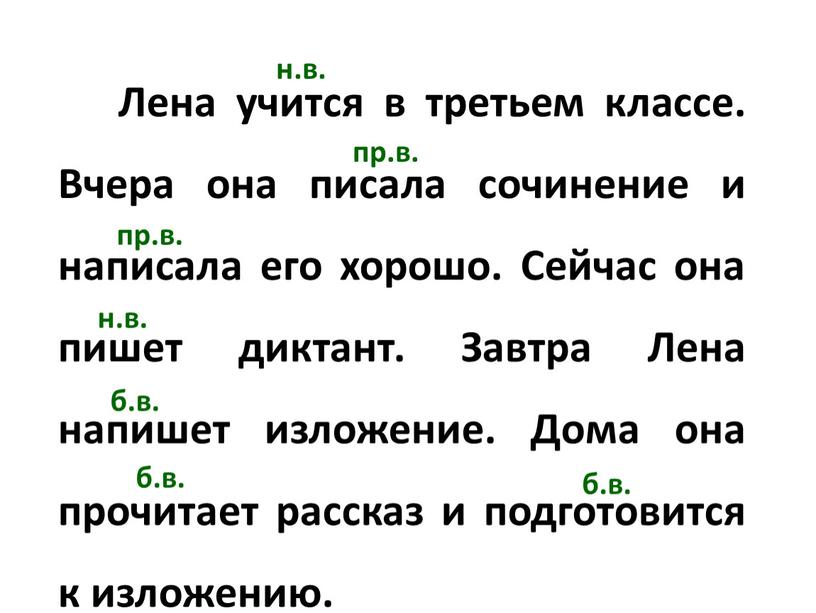 Лена учится в третьем классе. Вчера она писала сочинение и написала его хорошо