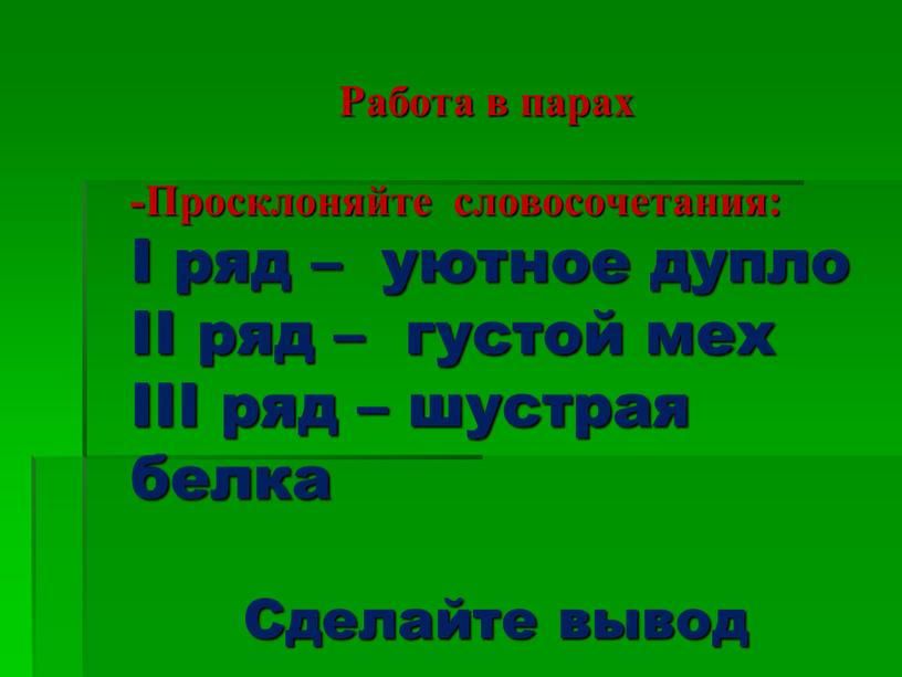 Работа в парах -Просклоняйте словосочетания: