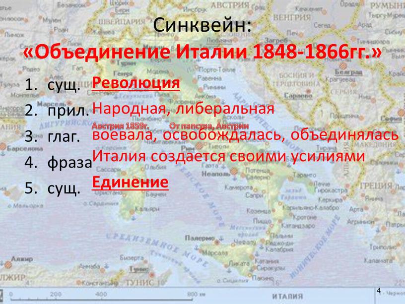 Синквейн: «Объединение Италии 1848-1866гг